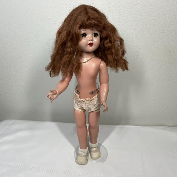 Vintage 1950s Walker Doll with Sleepy Eyes Reddish Hair Green Eyes Teeth Tongue - Picture 6 of 13